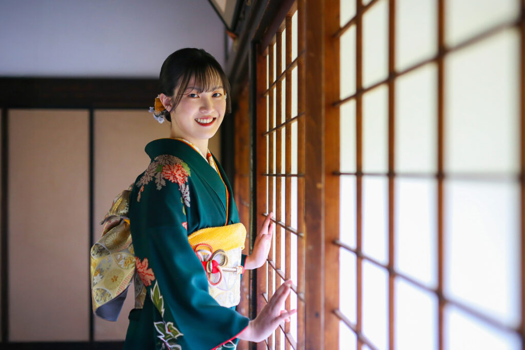 成人振袖　緑振袖　鶴岡酒田